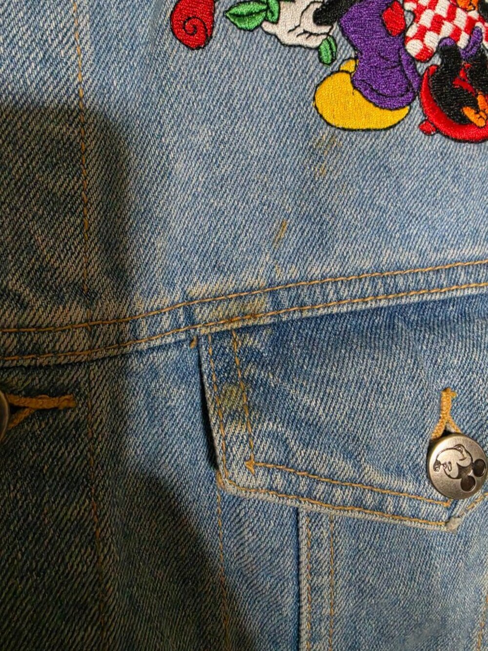 Mickey Jerry Leigh Denim Vest 100% Cotton Embroidered Mickey Minnie Blue Large - Picture 6 of 7